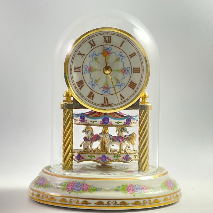 Franklin Mint - 马旋转木马时钟 - 瓷器，金属，玻璃，24克拉镀金