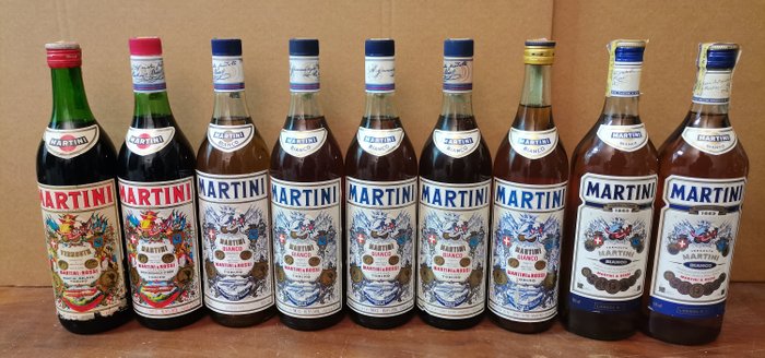 Martini - Rosso, Bianco - b. Années 1980, Années 1990 - 100cl - 9 bouteilles