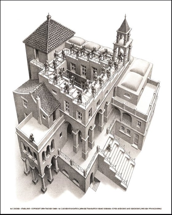 M. C. Escher (after) - Ascending and Descending (Stairs) - Impossible Geometric Perspective XXL - licensed reprint
