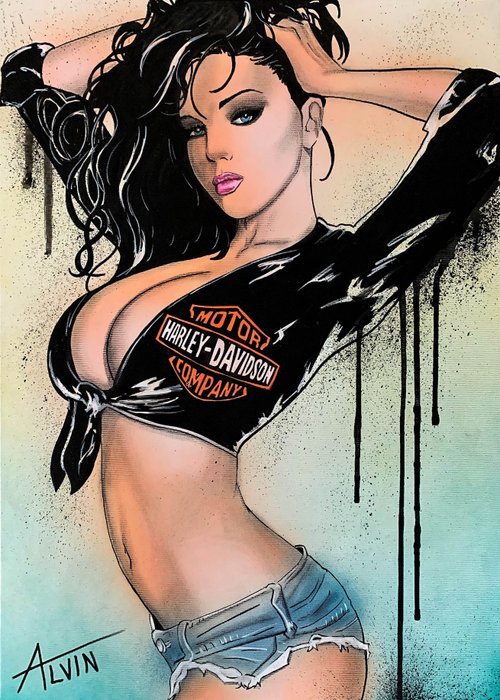 hipoteca yeso tal vez Cuadro/obra de arte - Harley Davidson sexy Girl by artist: - Catawiki