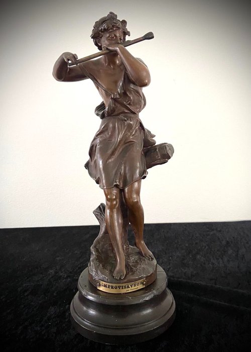 Ernest Justin Ferrand (1846-1932) - 美丽的雕塑，题为“ Improvisateur” - 粗锌 - 1900年-没有底价