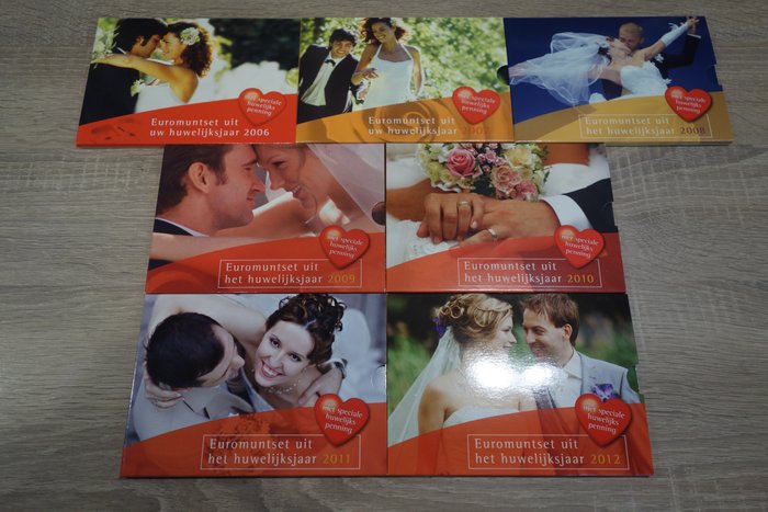 Niederlande. Sets met Euromunten 'Huwelijksets' 2006/2012 BU met speciale penning (7 verschillende)