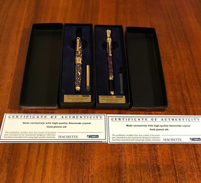 Swarovski/Hachette - Set of 2 - Stilou stilograf cu pinț placat cu aur de 24k