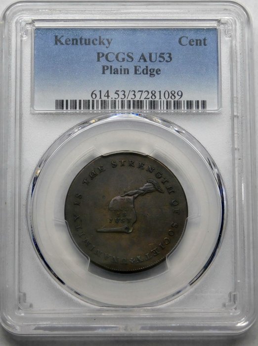 USA. 1 Cent 1792 Kentucky Colonial in PCGS AU53 Slab