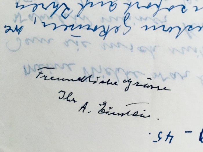 Albert Einstein and Maja Einstein - Signed and dated letter-fragment by Maja and Albert Einstein - 1945