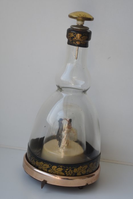 Rare old music box - bottle with dancing couple - Glass
