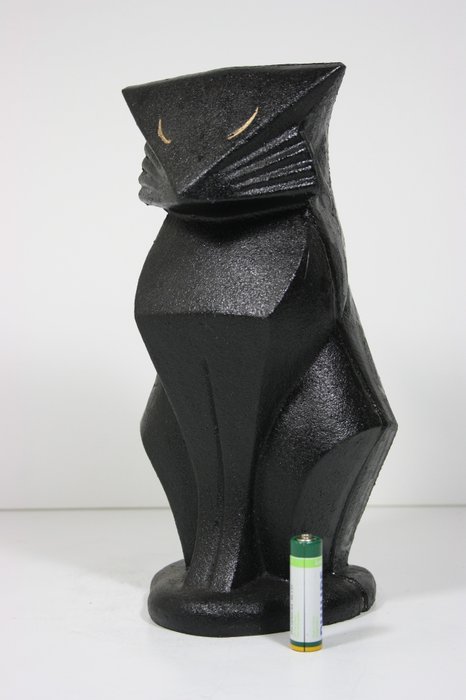 Statua "Gatto nero", con tappo - 26 cm - Ferro (ghisa/battuto)