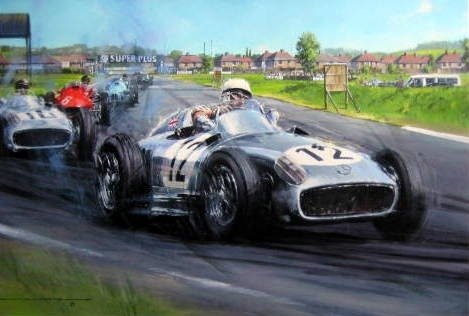 Mercedes-Benz W196 #12 Stirling Moss (Signed) Winner British Grand Prix 1955 (Aintree) - Giclee Print Limited 32/40 Pcs - Nicholas Watts - Mercedes-Benz