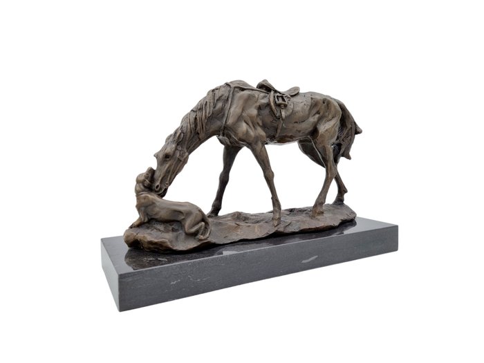 Sculpture, Horse with dog - Bronze - Catawiki