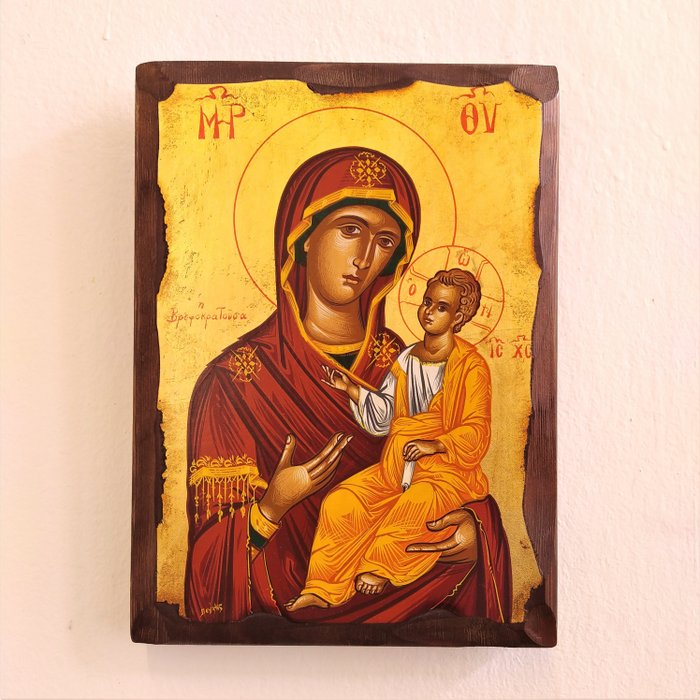 padre Péfkis - Péfkis Byzantine Icons - Byzantine icon handcrafted by Father Pefkis (Holy Mount Athos) (1) - Byzantine - Gilt, Wood, canvas