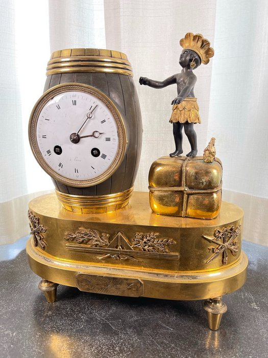 les pendules nègres / Francuski zegar kominkowy z negro - Touw regulatie - Pozłacany brąz - około 1800 roku