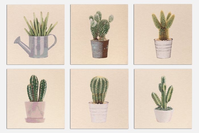6 kaunista gobelinkankaasta kuvakudosta ilman viimeistelyä kaktuskuviolla 47 x 47 - Gobeliini  - 47 cm - 47 cm