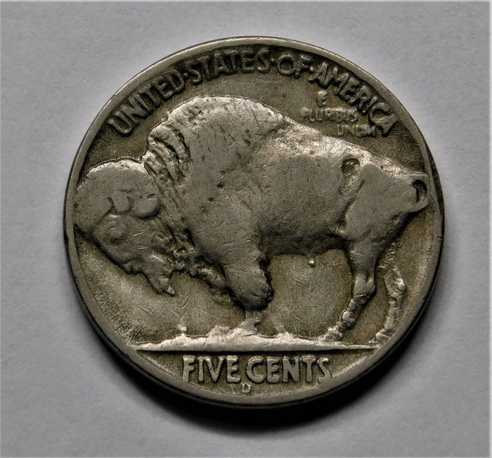 美国. 5 Cents 1937-D 3 Leg Buffalo Nickel (Denver mint) - rare