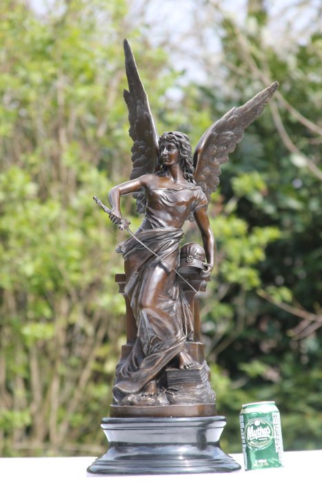 angel minerva completely bronze on a marble base 75 cm and 21 kg – bronze marble