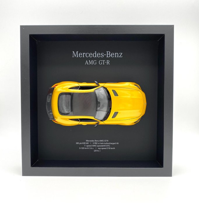 Preview of the first image of Decorative object - FRAMEDWHEELS - Mercedes Benz AMG GT-R (Solarbeam yellow metallic) - Mercedes-Be.
