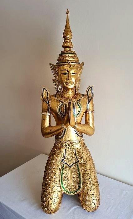 Estatua de madera Temple Guardian / Tempanon / Gatekeeper 97cm y 9.5 kg!