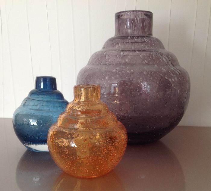 Fidrio - Vase (3) -  kicked with air bubbles  - Glass