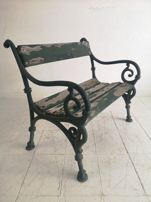 老式法国两人座花园长凳，实心铸铁 - 摄政时期风格