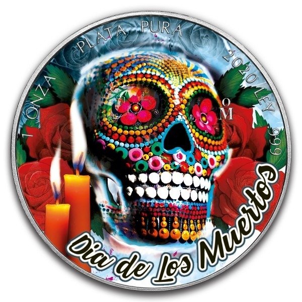 Mexico. 1 Onza 2020 Mexican Libertad Dia de Muertos Ice Skull Colorized - 1 oz
