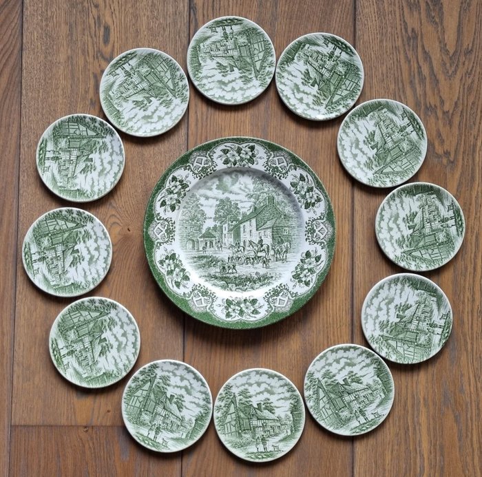 English Ironstone Tableware - English Ironstone Tableware, gebaksservies - old inns series - green (13) - Porselein
