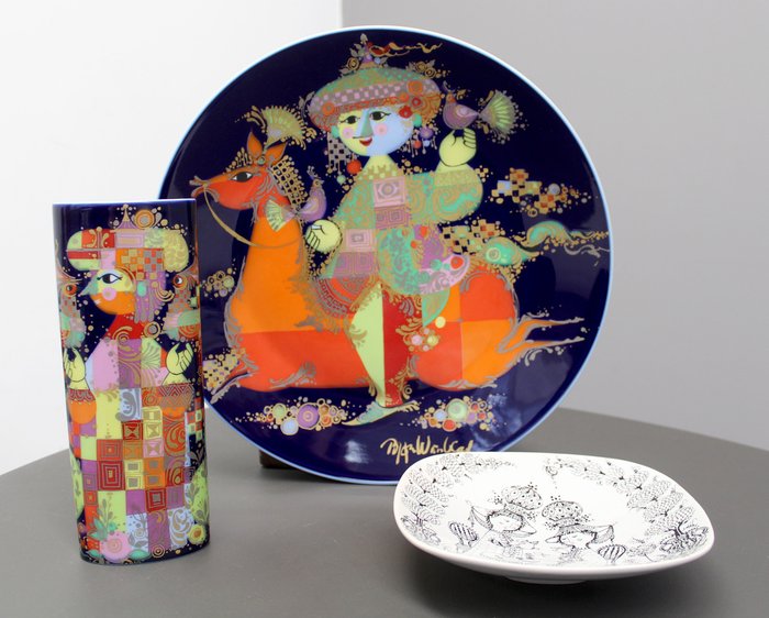 Bjorn Wiinblad - Rosenthal, Studio Line - Keramisk objekt, Plade, vase (3) - Porcelæn