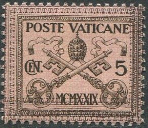 Vatikanstadt 1931 - Taxes 5 c. brown on pink without overprint. Certified rarity. - Sassone N. 1B