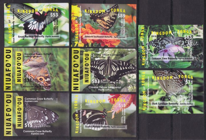 Tonga 2015 - + Niuafo´ou 40 imperforated mini sheets butterflies