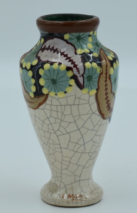 Image 2 of Louis Auguste Dage - Art Deco polychrome vase - Signed - Cracked ceramic