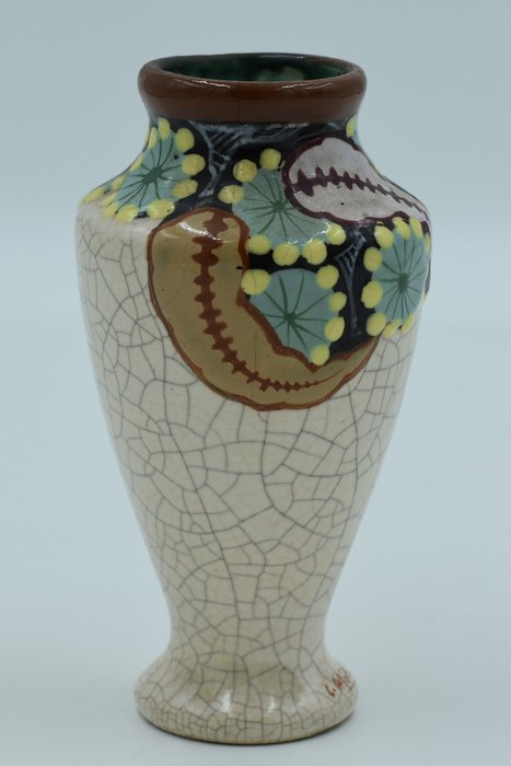 Image 3 of Louis Auguste Dage - Art Deco polychrome vase - Signed - Cracked ceramic