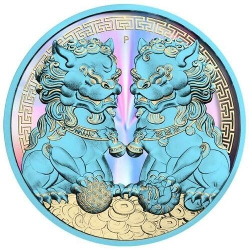 Australië. 1 Dollar 2020 - Guardian Lions PIXIU - Rainbow Light Blue 1 Oz