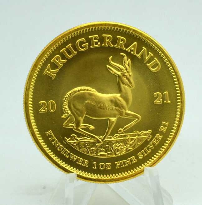 South Africa. 1 Rand 2021 Krugerrand - 24 Karat Gilded- 1 Oz