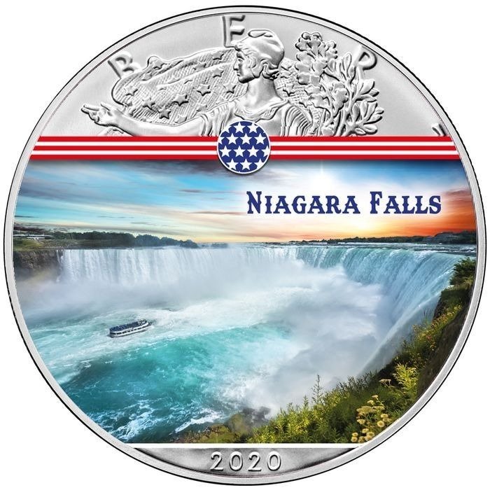 United States. 1 Dollar 2020 - Silver Eagle -Landmarks "Niagara Falls" - 1 Oz with COA