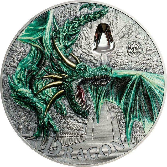 Palaos. 10 Dollars 2019 Mythische Kreaturen - Green Dragon 2 Oz