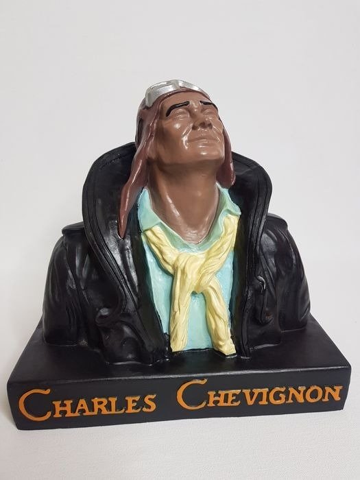 Büste eines Flugzeugpiloten / Fliegers "Charles Chevignon" - Gips, Resin/ Polyester