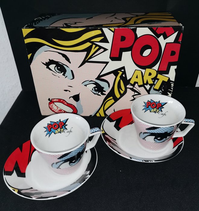 Roy Lichtenstein - Motive - Finecasa - Vabene - Espresso: 2 tazas y 2 platillos - Pop Art - Porcelana