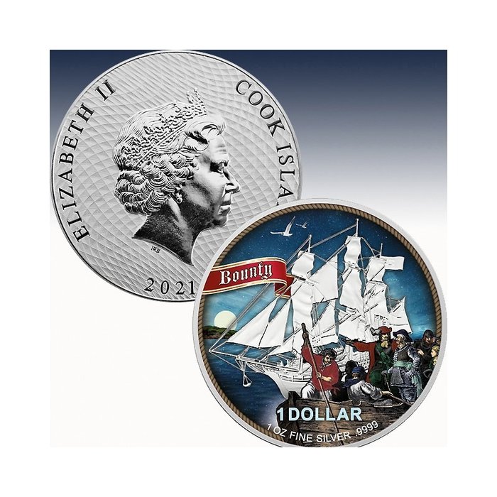 Cook Islands. 1 Dollar 2021 - "BOUNTY - MUTINY" -  colorized with COA  - 1 Oz