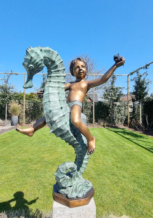 Image 3 of Fountain, Sculpture, Boy on Seahorse - XL - Bronze - recent