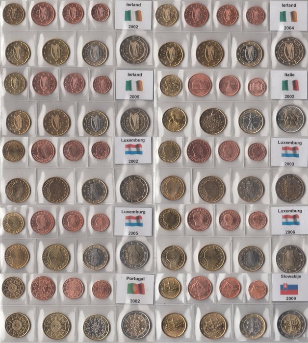 Europe. 1 cent t/m 2 euro Jaarseries Ierland t/m Slowakije (10 verschillende series)  2002-2009