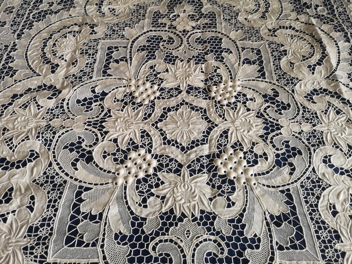 帶有Burano刺繡的Museale純亞麻床罩，全手工製作13束，白色 - 亞麻 - 21世紀