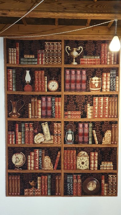 Seltener antiker Bücherregal-Wandteppich – 190 x 140 cm – luxuriöser Gobelin - Stoff - 140 cm - 0.02 cm