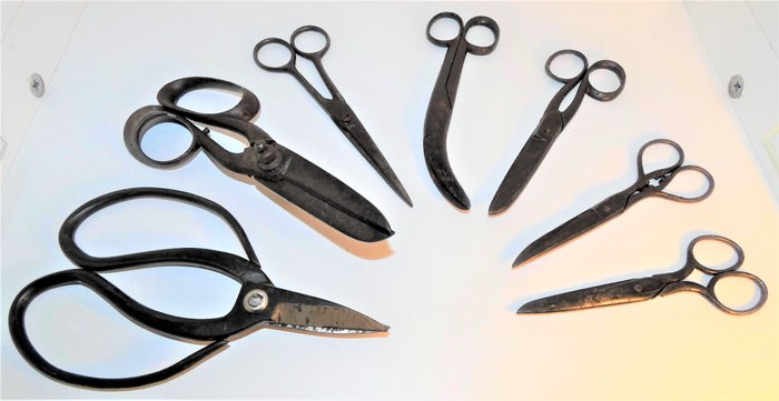 工具, 有趣的 7 把旧剪刀系列（医生、裁缝、树艺师和裁缝） - 钢, 铁（铸／锻）