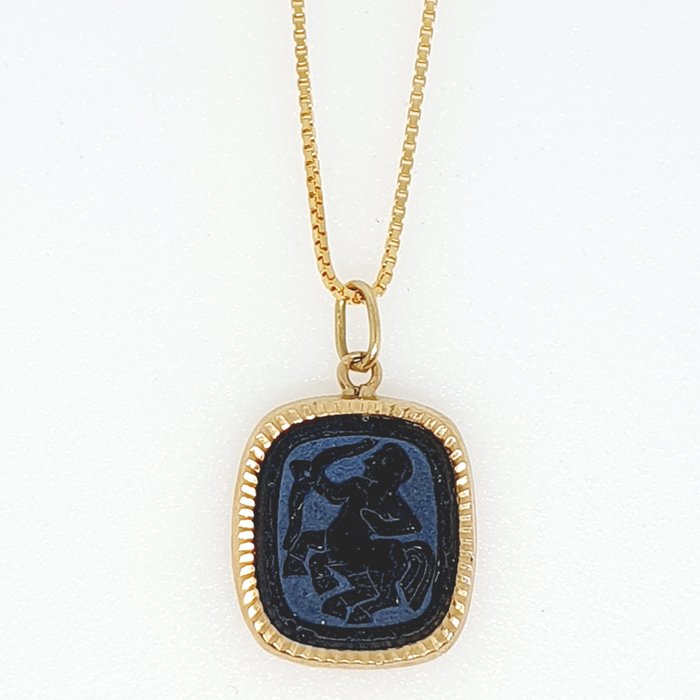 Image 2 of 18 kt. Yellow gold - Necklace with pendant Onyx