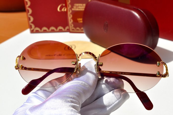 Cartier - Vintate Occhiali da sole Cartier C Decor personalizzati con Rubini Colombiani Custom Rimless - Sonnenbrille