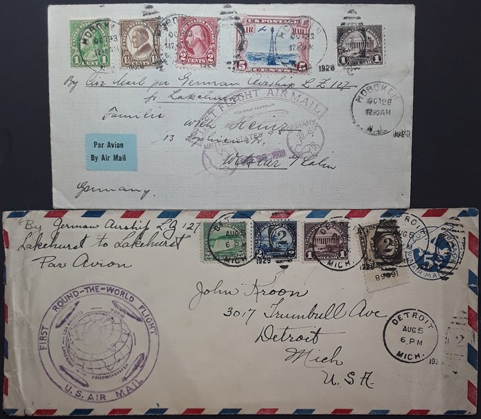 United States of America - 2 Zeppelin Documents / Lakehurst to Friedrichschafen 1928 / World Tour Lakehurst to Lakehurst 1929