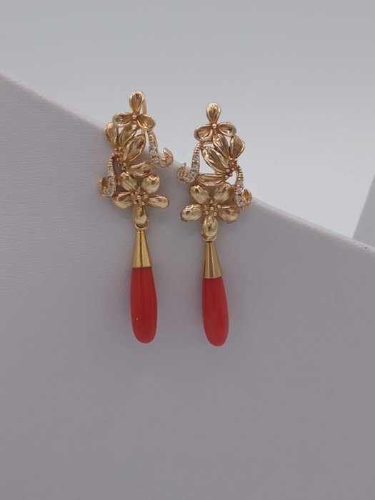 Image 2 of Coral - 925 Silver, Yellow gold - Earrings, Set - 30.00 ct Coral
