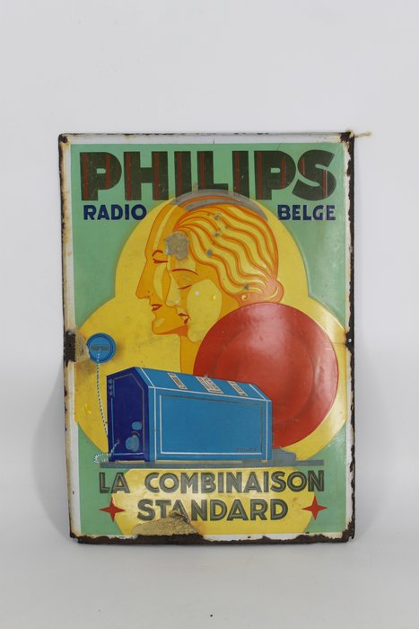 1929 年飞利浦收音机 - 广告牌 - 搪瓷