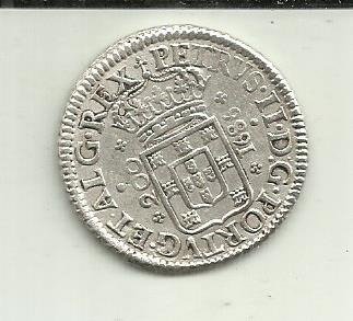 Portugal. D. Pedro II (1683-1706). Meio Cruzado (200 Reis) 1686 - Lisboa - Escassa