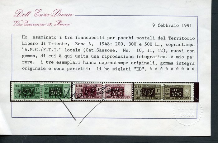 Triest - Zone A 1947 - Postal parcels – 200 - 300 - 500 lire
