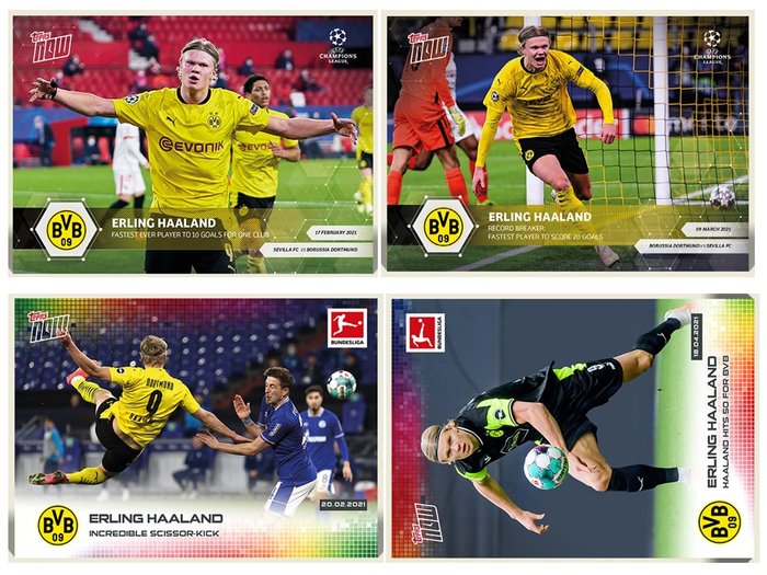 2021 TOPPS Now - Lotto di 4 carte Erling Haaland (Borussia Dortmund)
