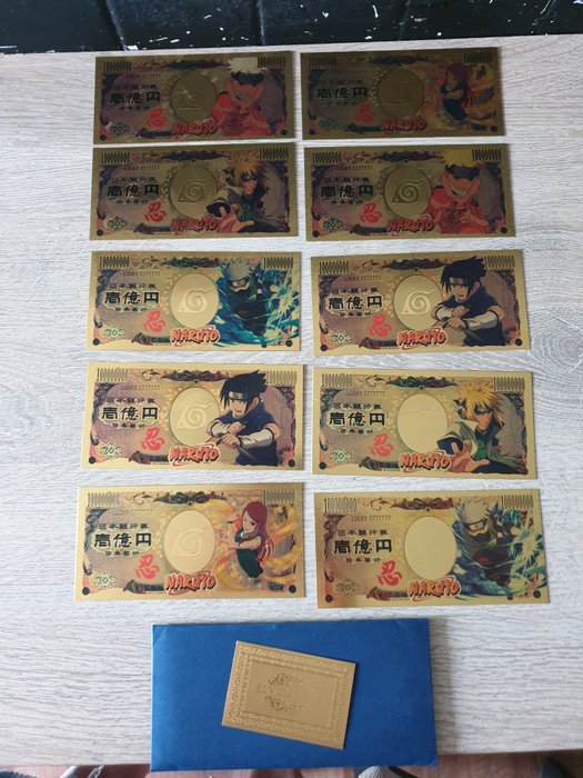 nippon ginko - naruto - 24 Karat Gold Banknoten (Lot von 10) ( Lot of 10 ) Gold bank note euros - 99.9% Carat Gold - 2020